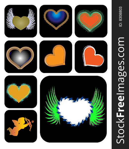 Different kinds of heart shape in black box , ,love concept