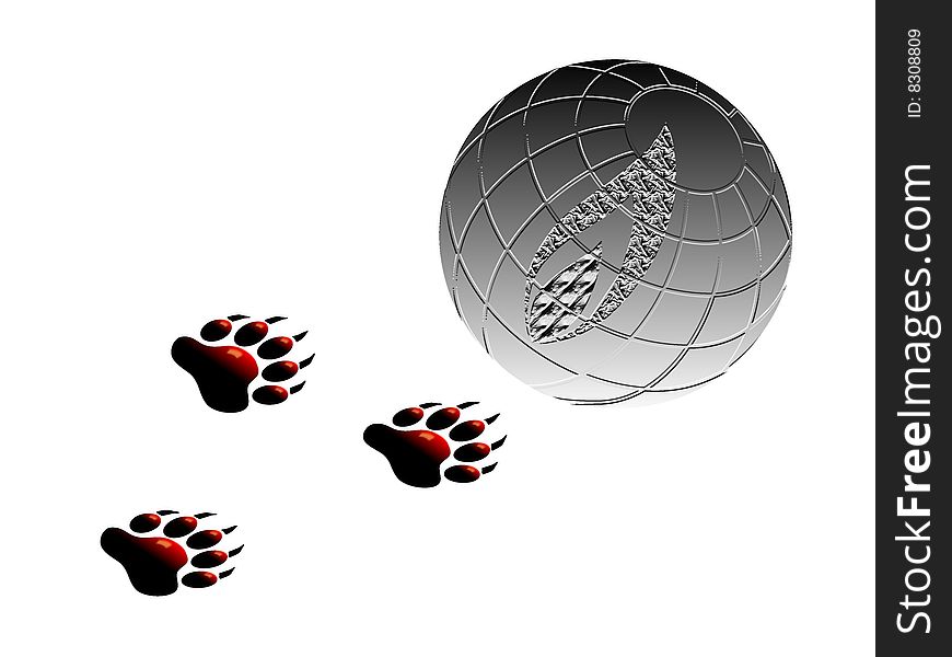 Paw and earth on white background ,design concept