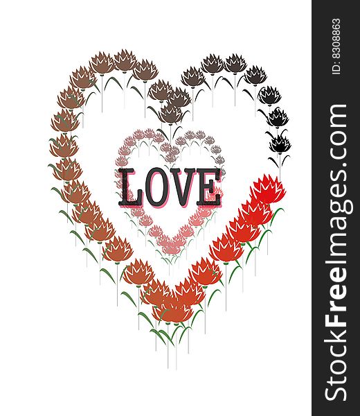 Word ' love ' and flower on white background