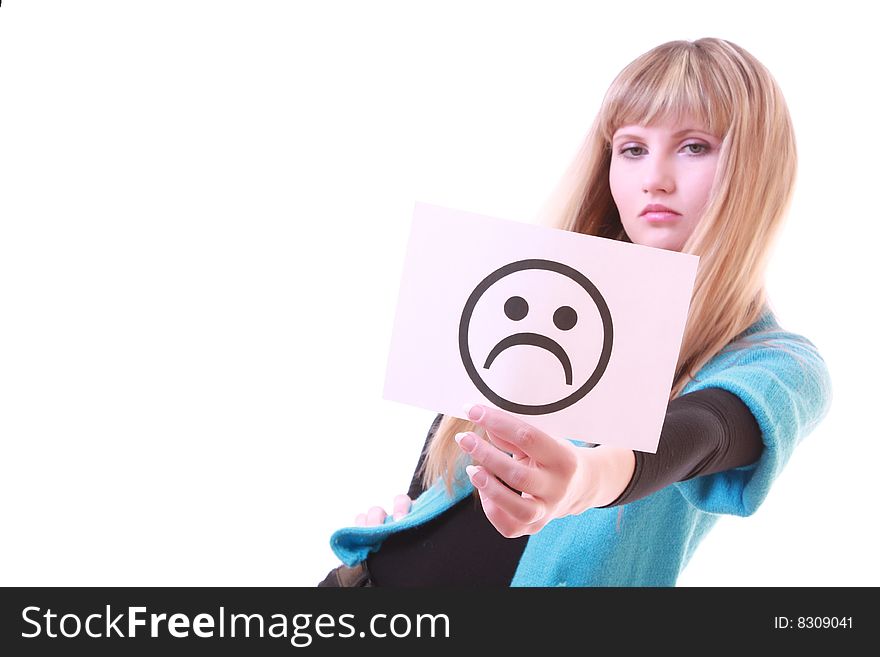 Girl with sad smile isolated