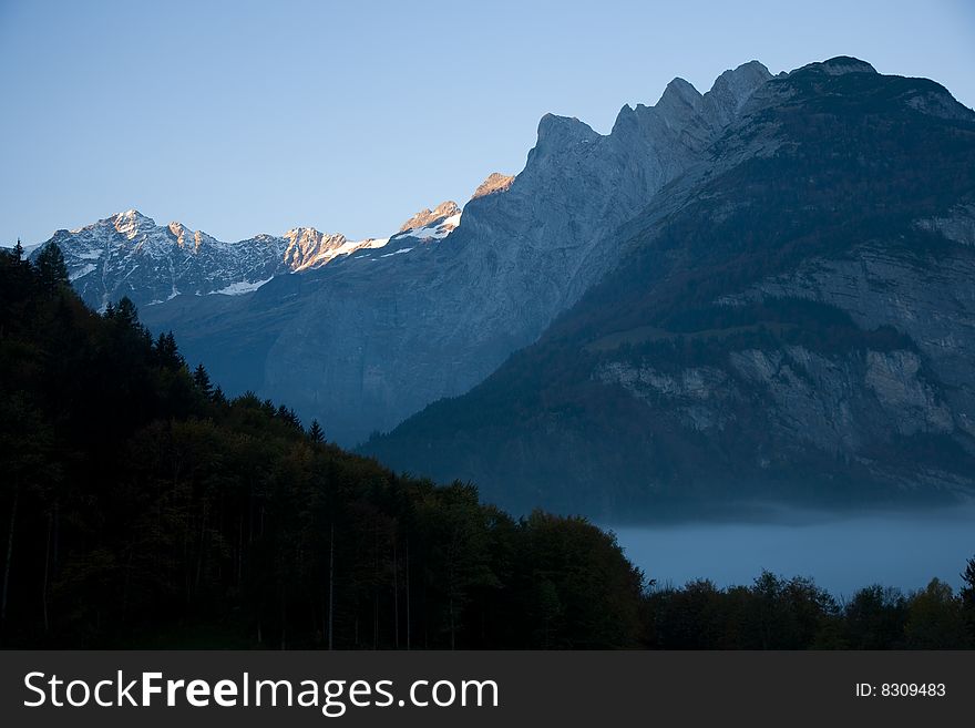 Mountains and fog