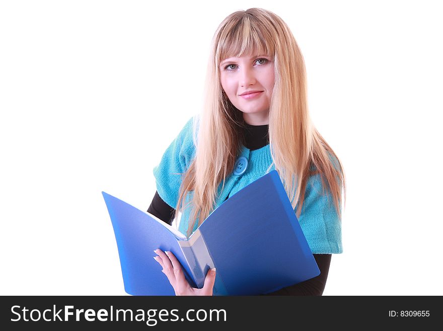 Woman with blue folder
