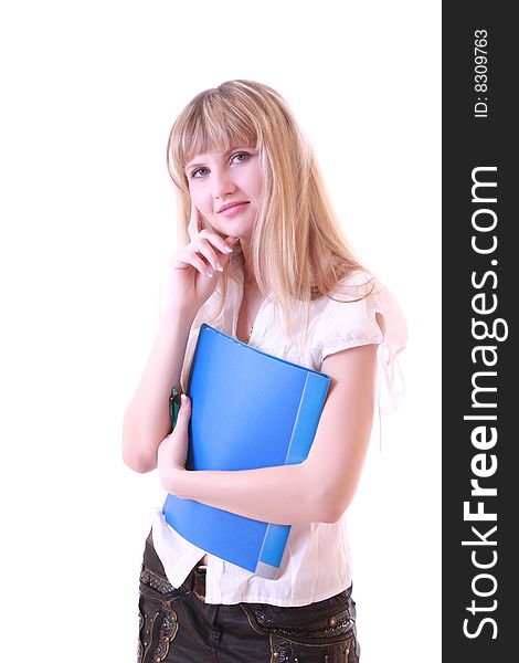 Woman with blue folder