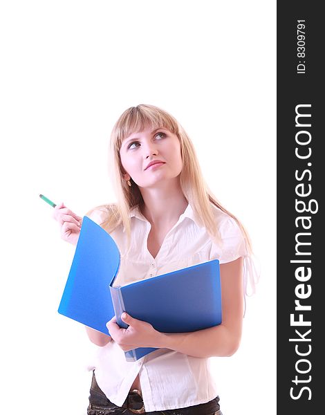 Woman with blue folder