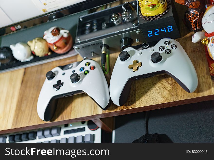Game Controllers On Shelf