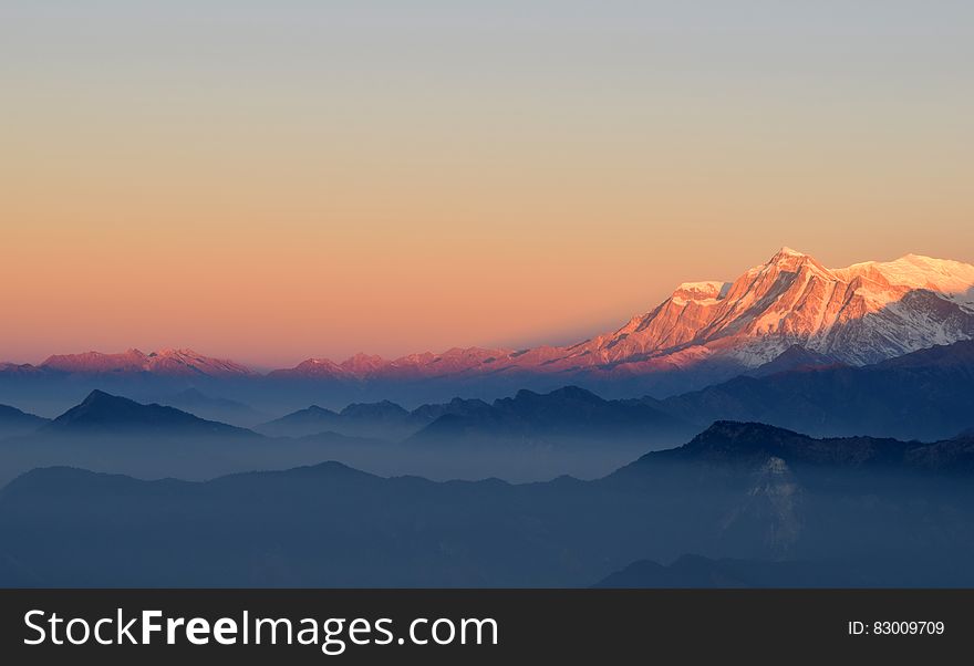 Sunset over Himalayas mountains