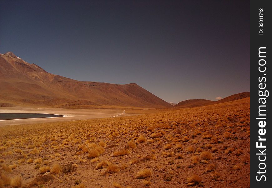 Desert landscape under blue skies in Chile. Desert landscape under blue skies in Chile.