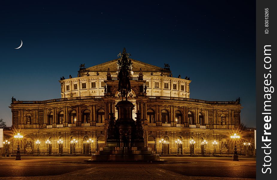 The Semperoper, the opera house of the SÃ¤chsische Staatsoper Dresden (Saxon State Opera) and the concert hall of the Staatskapelle Dresden (Saxon State Orchestra). at night in the historic centre of Dresden, Germany. The Semperoper, the opera house of the SÃ¤chsische Staatsoper Dresden (Saxon State Opera) and the concert hall of the Staatskapelle Dresden (Saxon State Orchestra). at night in the historic centre of Dresden, Germany.