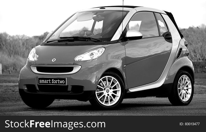 Grayscale Photo of Smart Fortwo