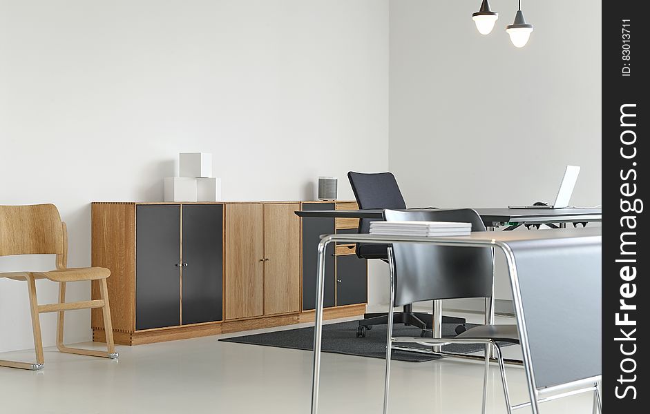 Desk and cabinets in office