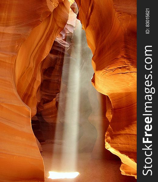 A ray of light coming down the Antelope canyon in Arizona.