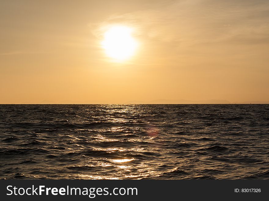 Gray Rippling Sea Water during Dusk