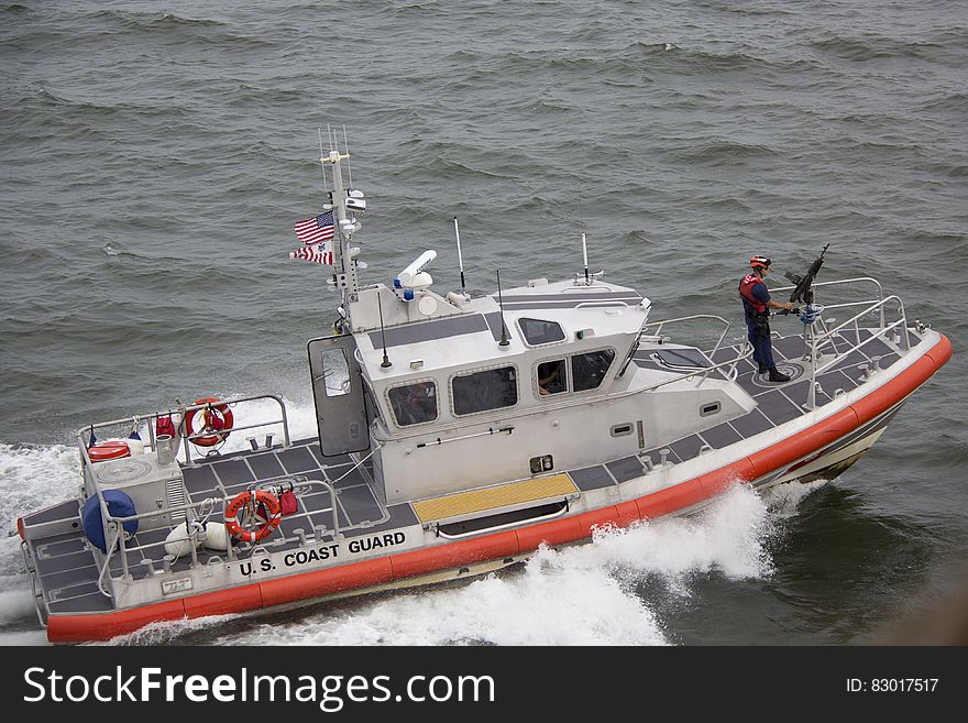 White Orange U.S. Coast Guard Boat on the Sea