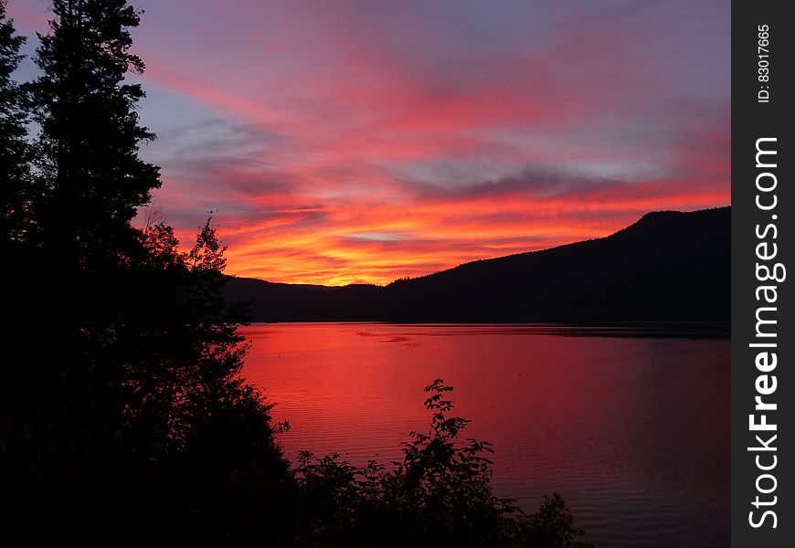 Sunset over lake shores