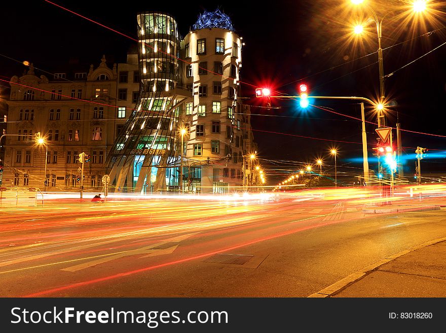 Blur Of Traffic On Road At Night