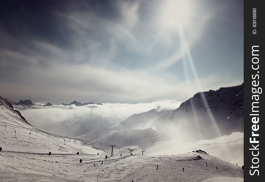 Snowy Ski Lift In Mountains