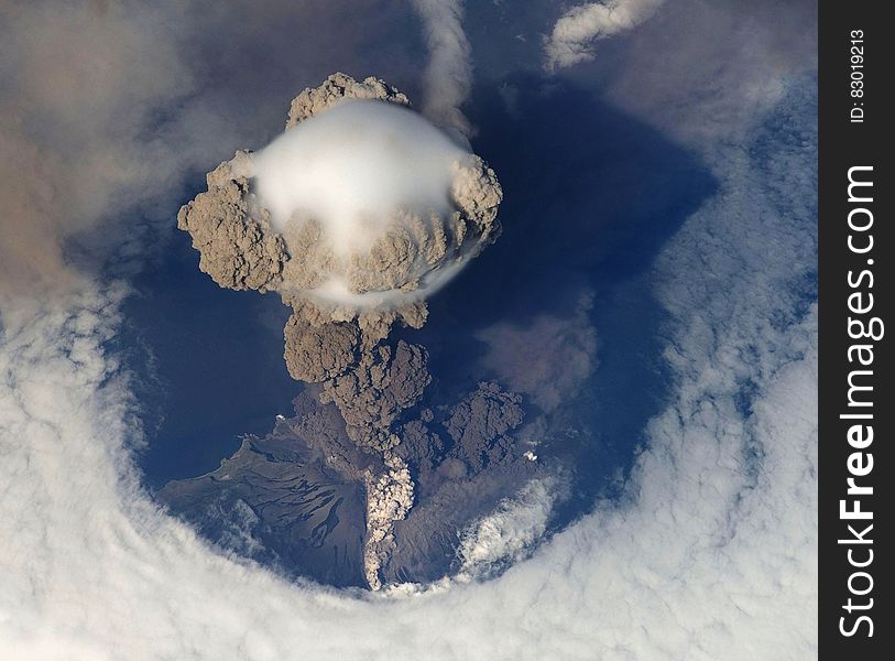 Top View of Volcano Erupting during Daytime