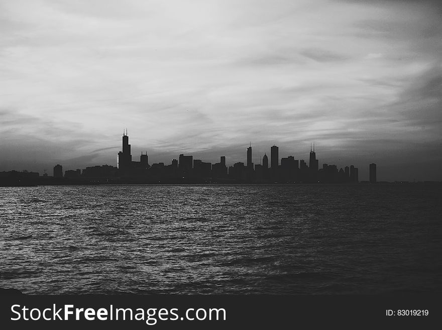 Silhouette of New York City waterfront skyline in black and white. Silhouette of New York City waterfront skyline in black and white.