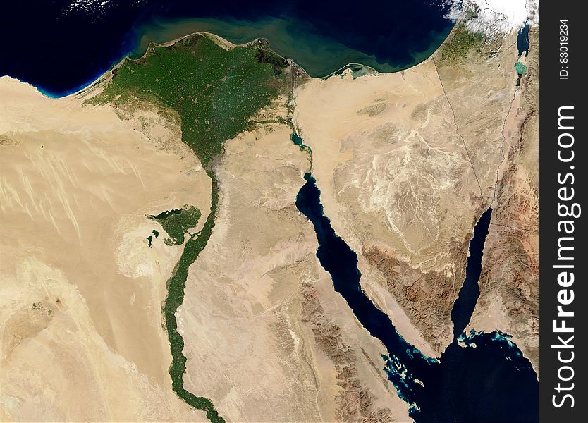 Aerial view of Egypt, the Nile River and Red Sea.