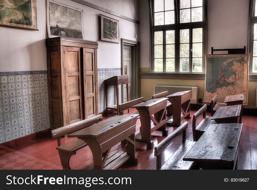 Vintage School Desks In Classroom