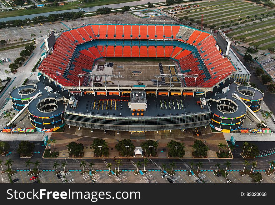 Aerial of football stadium