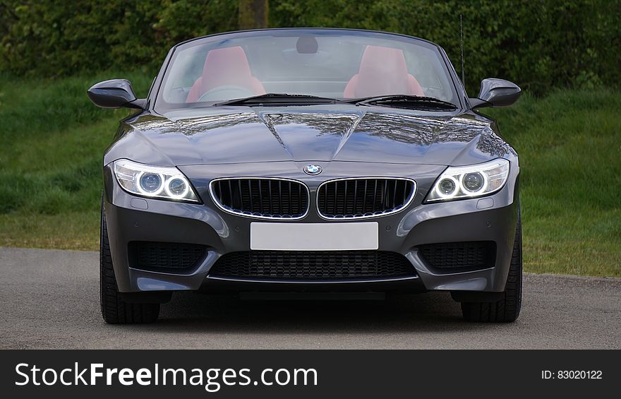 Black Bmw Convertible in Front of Green Bushes