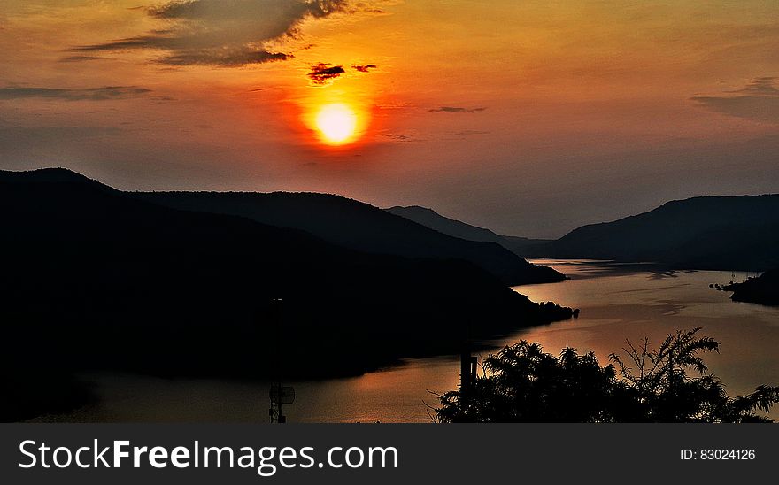 Sunset over waterfront