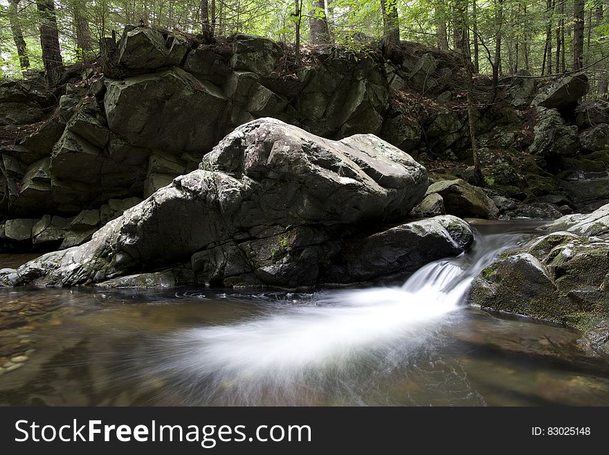 Water Running Through Rocky Terrain In The Woods