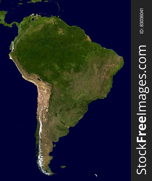 A map of South America and the ocean around.