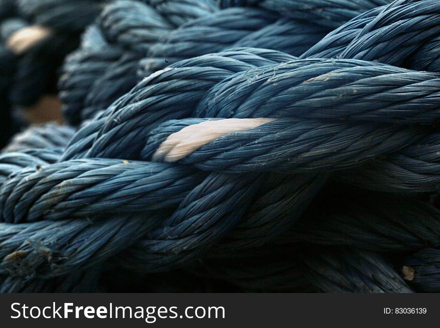 A close up of blue rope.