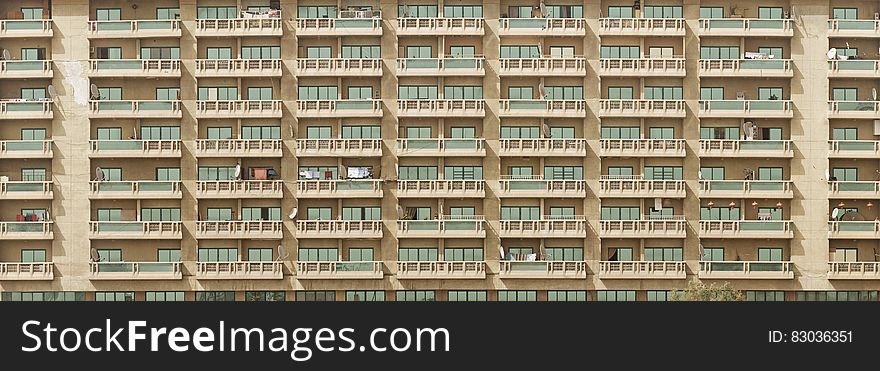Numerous residential building balconies in Dubai.