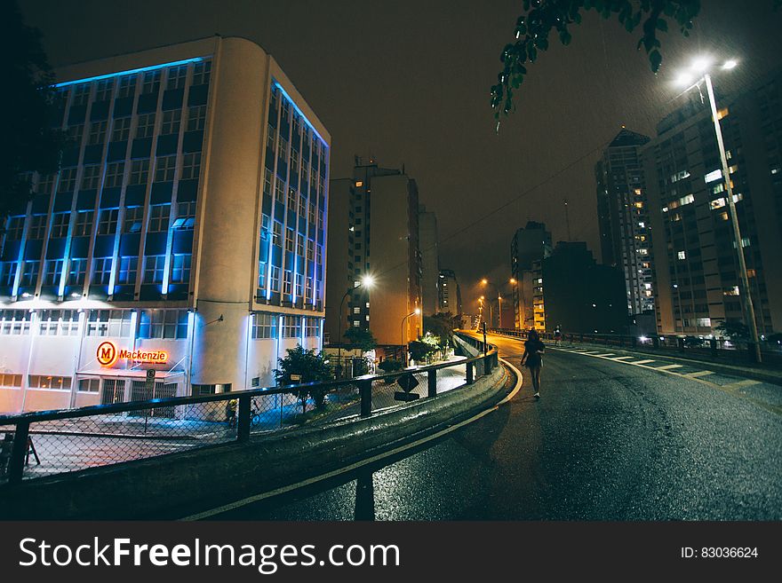 Night Street With Buildings