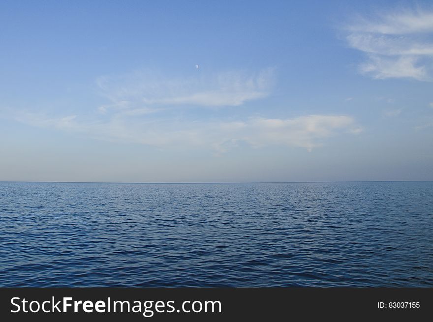 A view of the calm seas with blue skies.