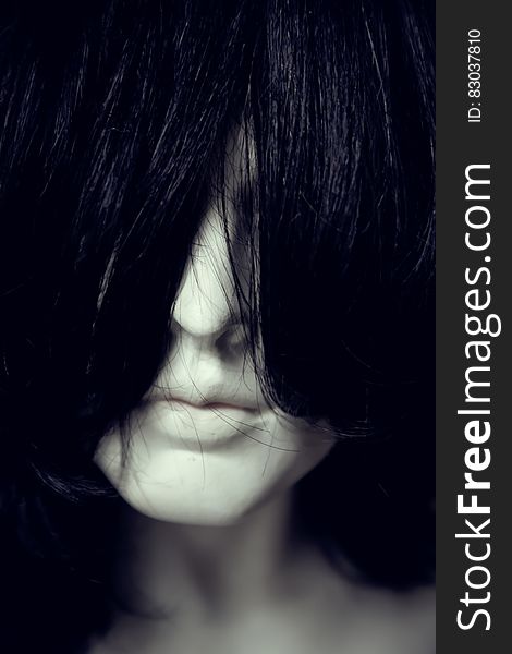 Woman Face Covered With Hair
