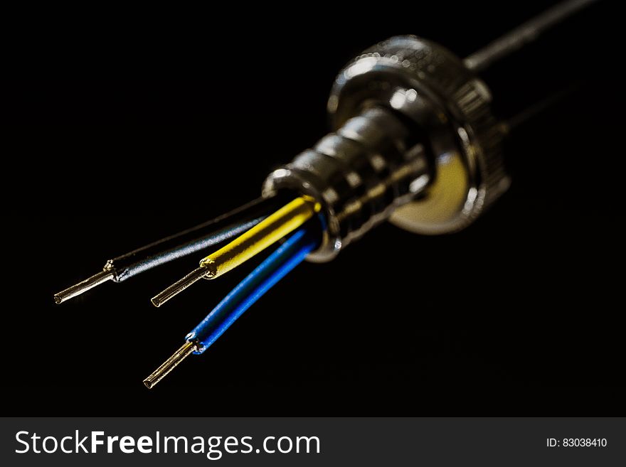 Yellow Coated Wire Near Black And Blue Coated Wire