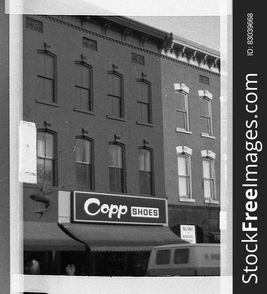 Copp shoes storefront in downtown Belleville circa 1970 in black and white. Copp shoes storefront in downtown Belleville circa 1970 in black and white.