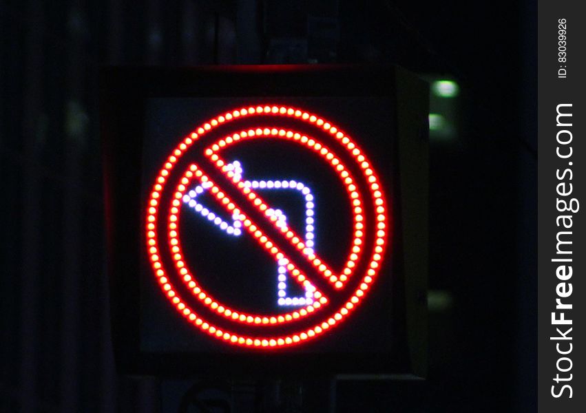 No turns light sign. No turns light sign
