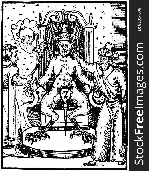 Black and white ink illustration of mystical creature sitting on throne. Black and white ink illustration of mystical creature sitting on throne.