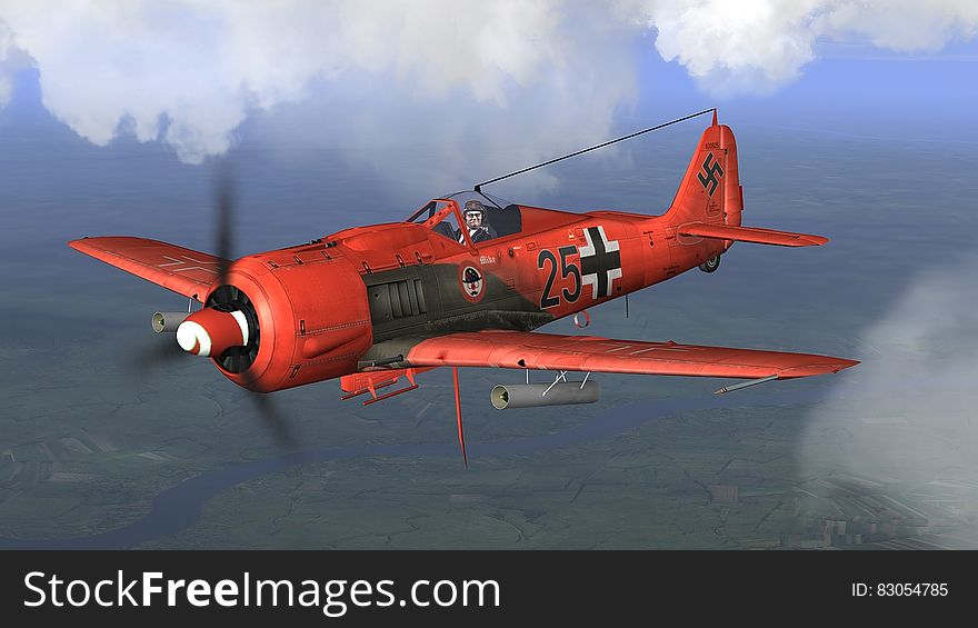 Vintage German WWII military plane in skies. Vintage German WWII military plane in skies.