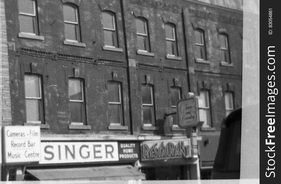 Singer storefront in downtown Belleville circa 1970 in black and white. Singer storefront in downtown Belleville circa 1970 in black and white.