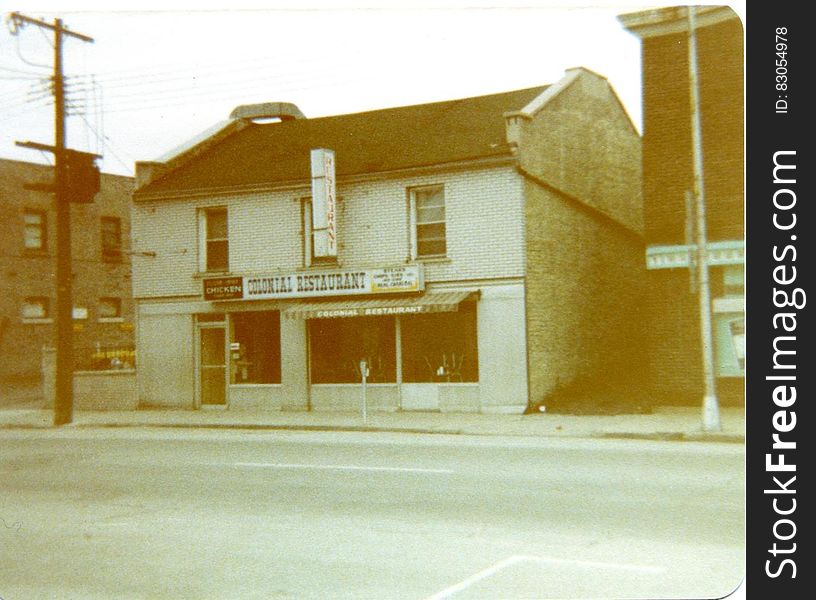 Restaurant on main street in Belleville circa 1970 in black and white. Restaurant on main street in Belleville circa 1970 in black and white.