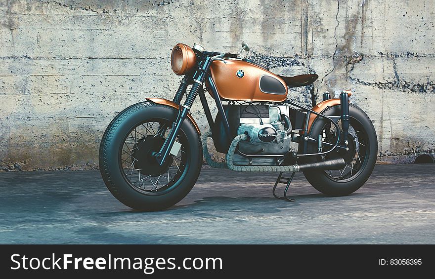 Orange And Black Bmw Motorcycle Before Concrete Wall