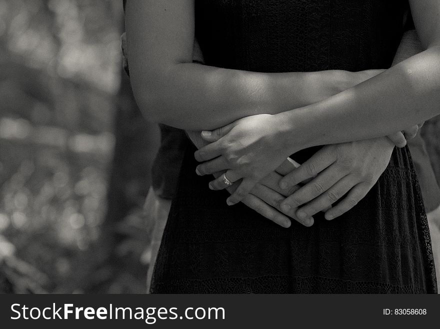 Couple Hugging in Grayscale Photography