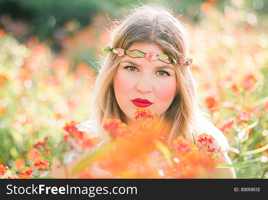 Woman In Flower Field Wearing Headband