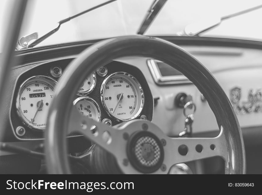 Grey and Black Car Steering Wheel