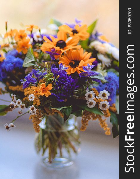 Orange Purple Green and White Flowers Decor