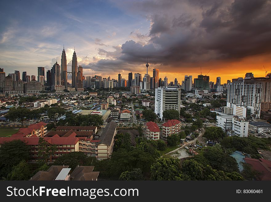 Skyline in Malaysia at sunset. Skyline in Malaysia at sunset.