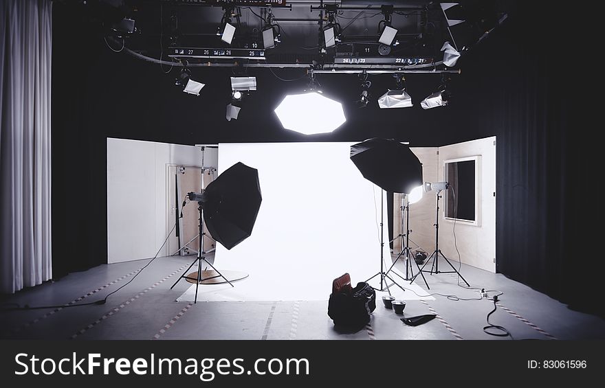 Photo Studio With White Wooden Framed Wall Mirror