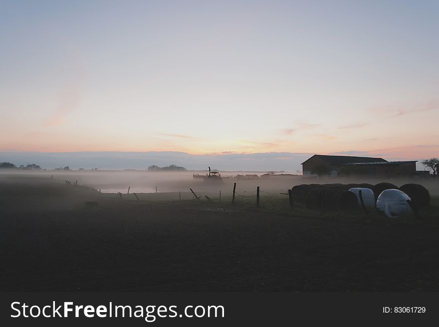 A view over a farmland in the night. A view over a farmland in the night.