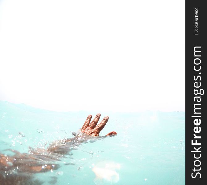 The hand of a swimmer in the water. The hand of a swimmer in the water.